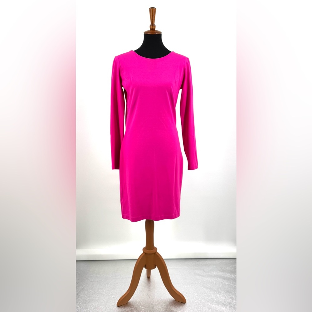 Amanda Uprichard Hot Pink Ponte Sheath Dress Long Sleeve Cut Out Back Bow Size L